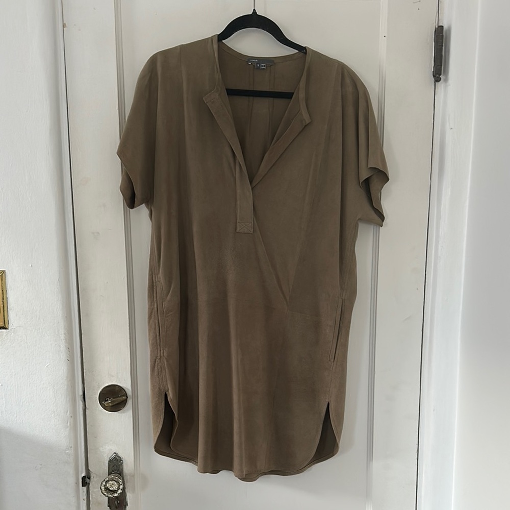 Vince Leather V-Neck Shift Dress Size Small